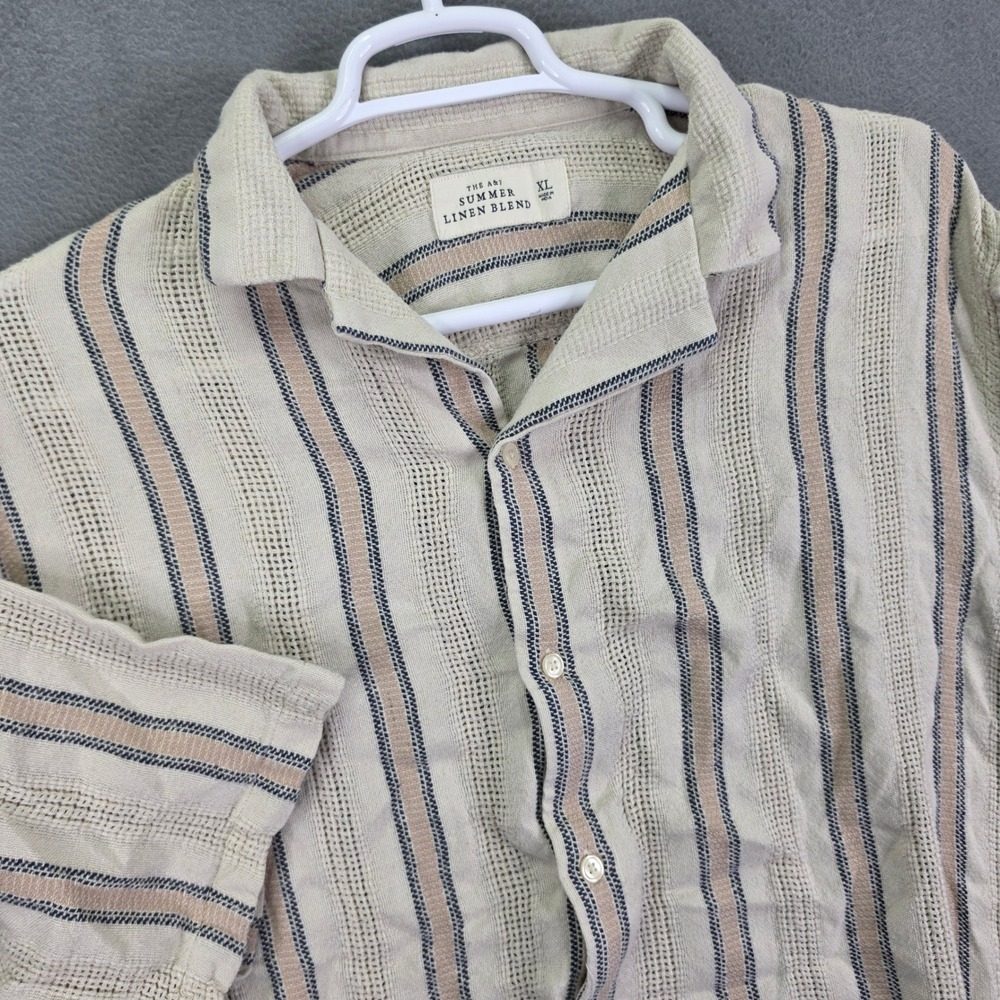 Abercrombie & Fitch Shirt Short Sleeve Striped Beige XL Linen Summer